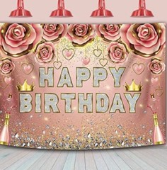 Rose Gold Happy Birthday Backdrop 7X5 Ft Floral Glitter Diamonds Champagne New