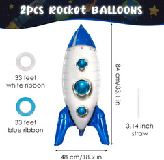2 Pcs Large Blue Rocket Balloons for Kids, 33 Inch Rocket Ship Balloon, Outer Sp