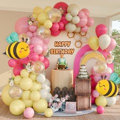 Bee Balloon Arch Kit Pink and Yellow Balloon Arch with Bee Balloons Gold Conf…