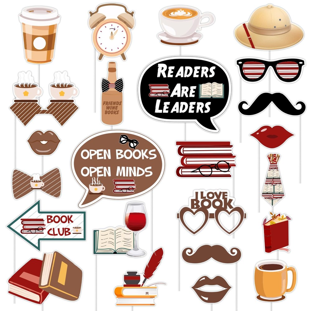24 PCS Book Club Photo Props Reading Themed Decor for Book Lover Birthday Party