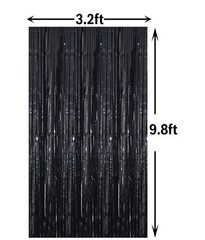 3.2Ft x 9.8Ft -1 Pack Black Metallic Tinsel Foil Fringe CurtainsParty Decoration