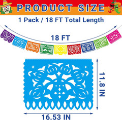 18 FT Cinco De Mayo Party Decorations, 1 Pack Fiesta Banner with 9 Plastic Papel