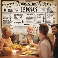 60th Birthday Party Decorations – Vintage 1966 Banner & Backdrop for Men/Women
