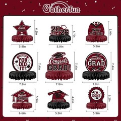 Honeycomb Table Toppers 9 Pack Graduation Decorations Class of 2026 Maroon Black