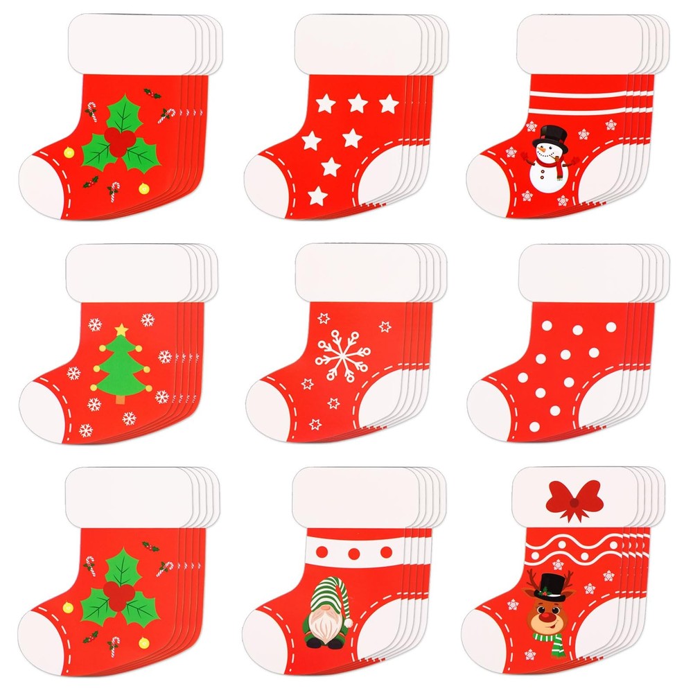 108 PCS Christmas Stocking Paper Cutouts 5.91×4.72 Inch 9 Styles Decor