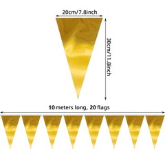 20M/65FT Gold Triangle Pennant Banner Flag Metallic Fabric Bunting Garland fo…