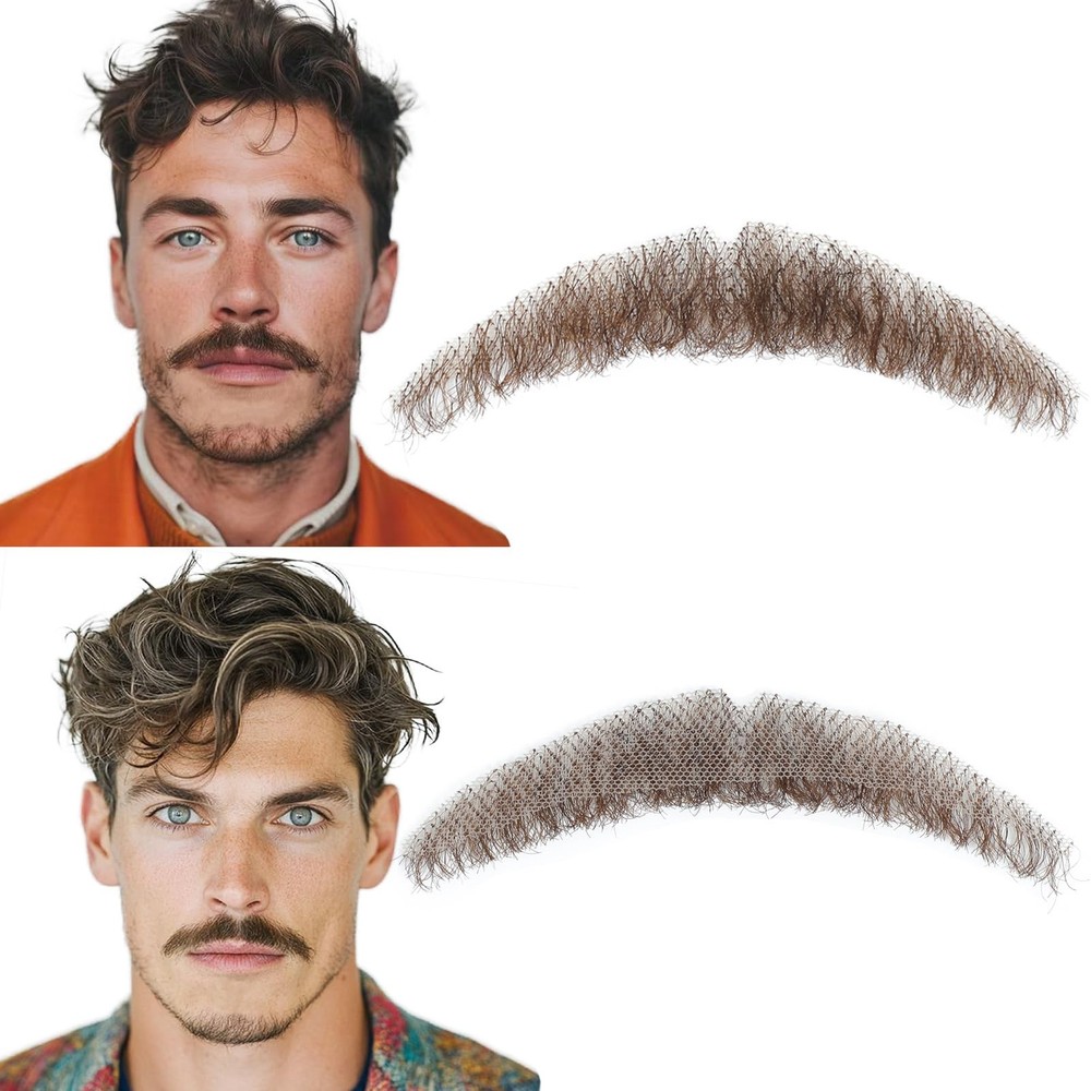Handmade Fake Mustache and Beard Realistic Human Hair Lace Tied Fake Facial H…
