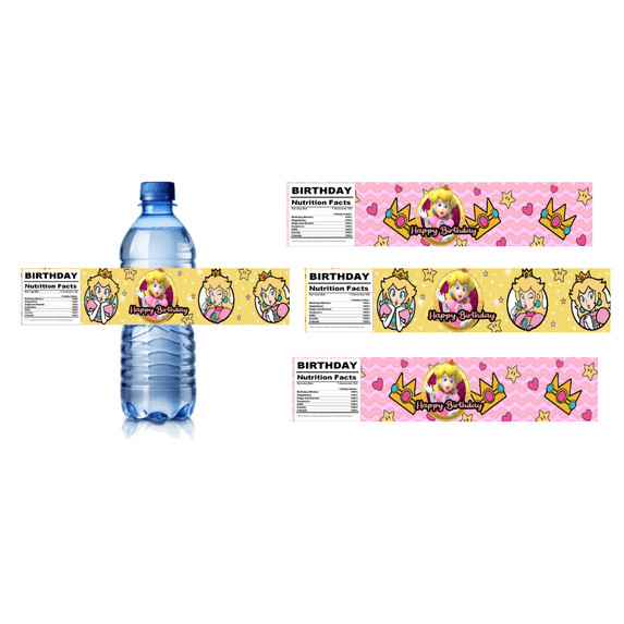 Princess Birthday Water Bottle Labels, Pink and Yellow Party Decorations, 12