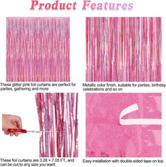 2 Pack Glitter Pink Backdrop, 3.28 FT x 7.05 FT Birthday Party Decorations, Lase
