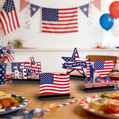 9Pcs 4Th of July Table Decorations, Patriotic Wooden Stars Eagle Freedom Memoria