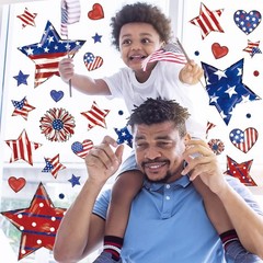 9 Sheets Patriotic Window Clings Watercolor Red White Blue Star Heart Window Sti