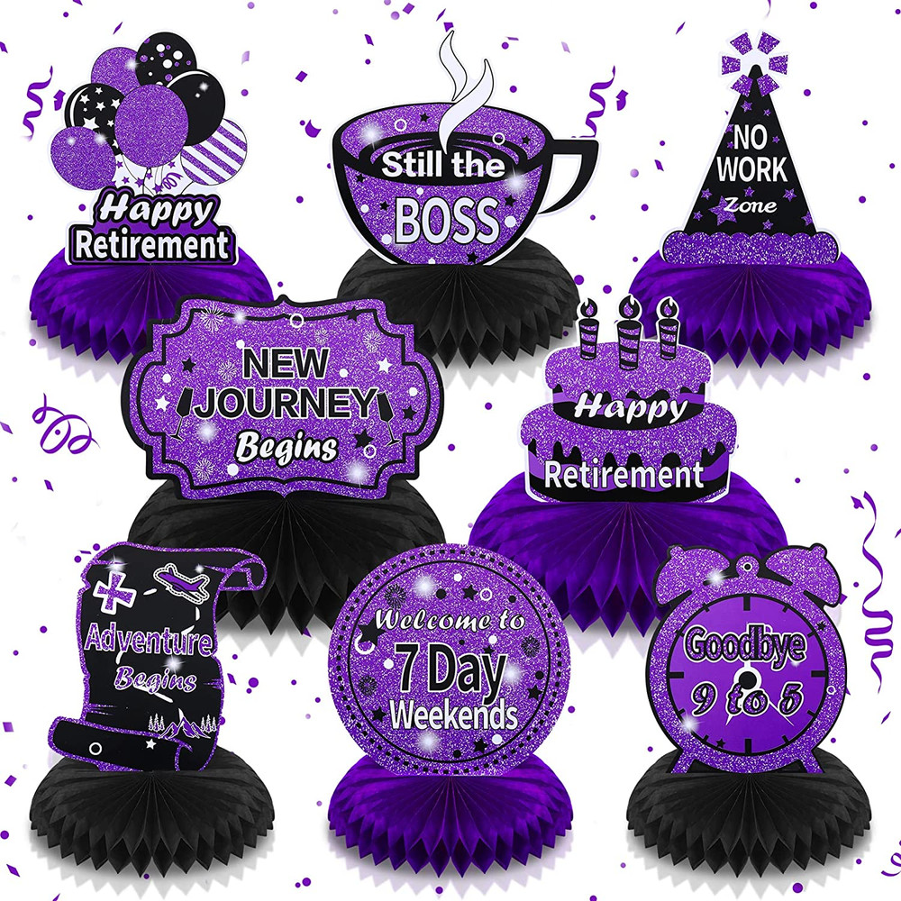8Pcs Purple Retirement Decorations Purple and Black Retirement Table Honeycomb C