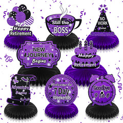 8Pcs Purple Retirement Decorations Purple and Black Retirement Table Honeycomb C
