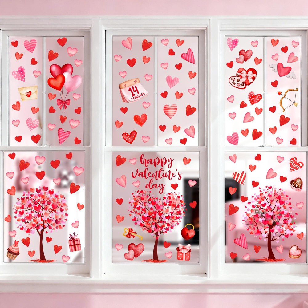 6 Sheet Valentines Day Decorations Heart Window 24 x 36 inches, Pink