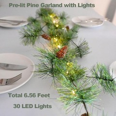 Remote Christmas Smokey Pine Garland with Lights 6.56FT Garlands with Timer 30