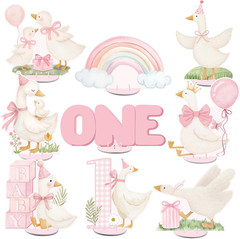 9PCS Pink Silly Goose Table Centerpieces, Watercolor Silly Goose Birthday Decora