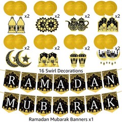 34 Pcs Ramadan Mubarak Banner Pre-Assembled Eid Mubarak Muslim Ramadan Decora…