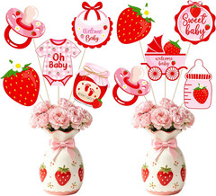 Strawberry Themed Baby Shower Centerpiece Sticks, Berry Sweet Table Toppers, Oh