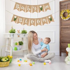 Elegant Baby in Bloom Burlap Banner: Flower Jute Bunting for Baby Showers