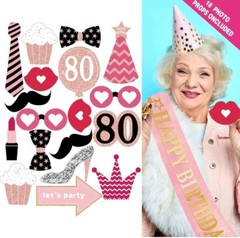 Women 80th Party Photo Props One Size Pink Gold