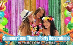 Hawaiian Luau Party Decorations, 2 Pack 3.28 x 6.56 Ft Foil Fringe Curtains