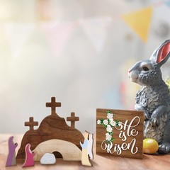 7 Pcs Easter Scene Wooden Decorations Empty Tomb Easter Resurrection Scene Se…