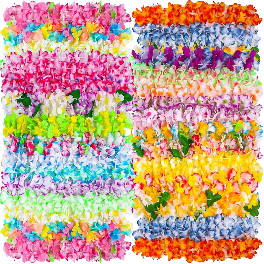 50 Counts Hawaiian Leis Bulk for Luau Party Decorations Colorful Tropical Flower