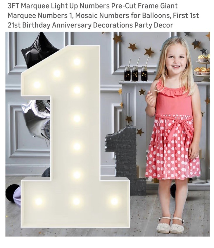 Marquee Numbers Large 1st-Birthday Decorations: 3ft Light Up Number 1 White