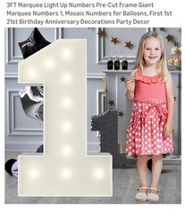 Marquee Numbers Large 1st-Birthday Decorations: 3ft Light Up Number 1 White