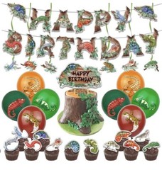 Reptile Lizard Party Decoration, Birthday Banner Sticker Cake Topper Balloon