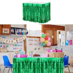 2 Pcs 29×108 Inch Green Metallic Foil Fringe Tinsel Table Skirts