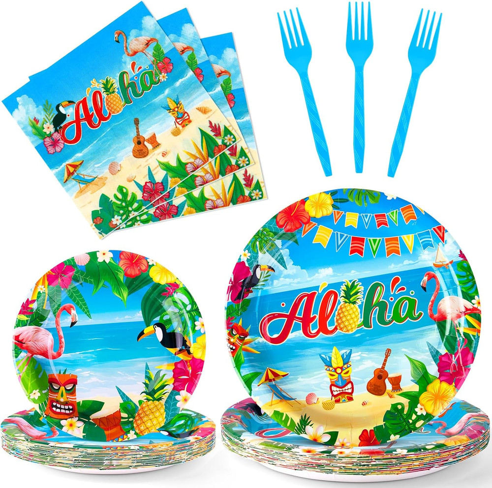 96Pcs Luau Aloha Party Decorations, Hawaiian Birthday Party Supplies Bundle Luau
