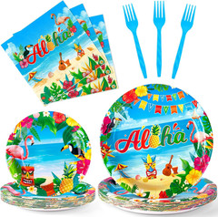 96Pcs Luau Aloha Party Decorations, Hawaiian Birthday Party Supplies Bundle Luau
