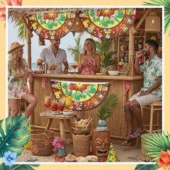 4 Pack Hawaiian Luau Party Decorations, Tiki Bar Bunting Flags and Signs, Tropic