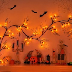 [8 Modes & Timer 6Ft 54 LED Willow Vine Twig Garland with 6FT-Orange, Orange