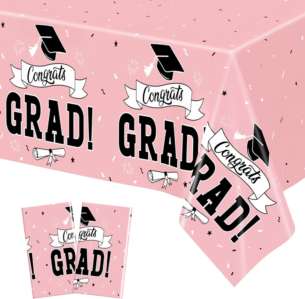 2 PCS Graduation Tablecloth, 108″ X 54″ Pink Graduation Decorations 2026, Dispos