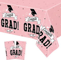 2 PCS Graduation Tablecloth, 108″ X 54″ Pink Graduation Decorations 2026, Dispos