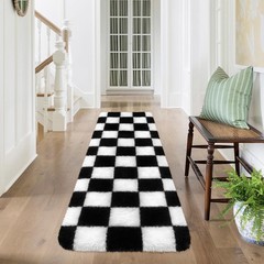 MondayRug Soft Fuzzy Fluffy Rug for Bedroom 6′ X 2′ (Runner), Black and White