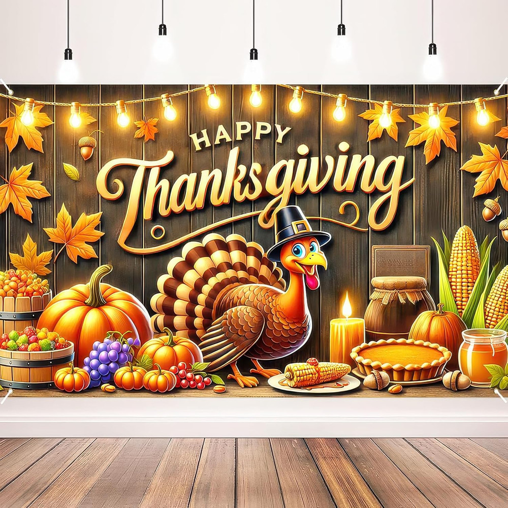 Thanksgiving Banner 71×43″ – Fall Outdoor Decor with Turkey & Pumpkin Design