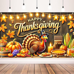 Thanksgiving Banner 71×43″ – Fall Outdoor Decor with Turkey & Pumpkin Design