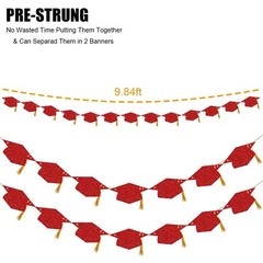 Graduation Decorations Class of 2026 Pre-Strung Glitter 9.84 feet, Red