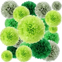 16 PCS Green Tissue Paper Pom Poms Flowers Groovy Birthday Party Decor