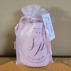 White Satin Sash w/ Fastener & Pink Gift Sachet Bridal Baby Shower Sweet Sixteen