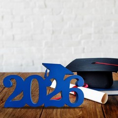 2026 Blue Graduation Decorations Wooden Centerpieces,13x7inch Double