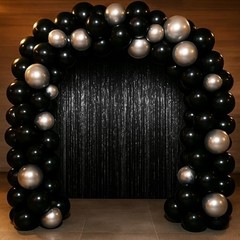 .x 6.6 ft Foil Fringe Backdrop Curtains, Tinsel Streamers Party 3 Black