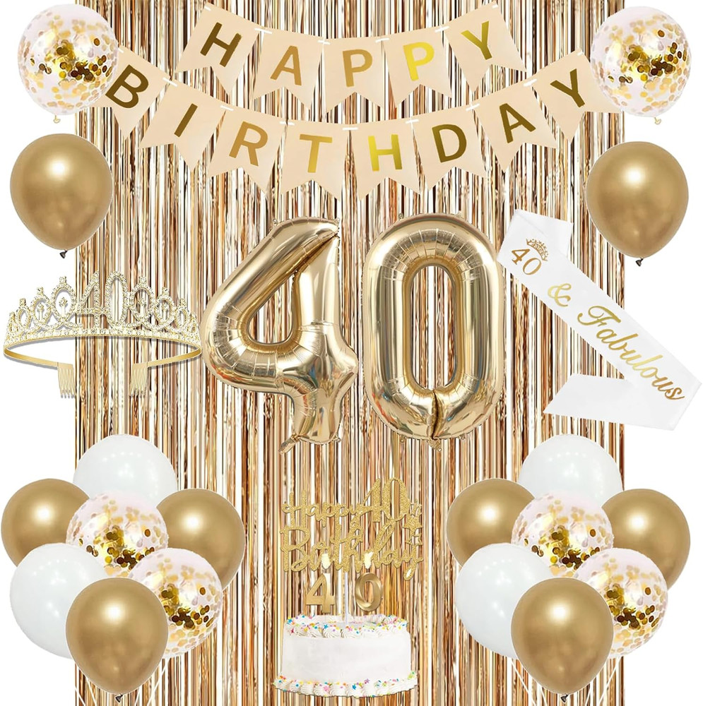 40Th Birthday Decorations for Women, Banner, Sash and Crown, Cake Topper, 40 Num