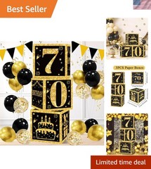 70th Birthday Celebrations: 3PCS Black Gold Balloon Boxes for Festivities