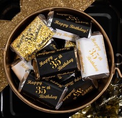 35th Birthday Mini Candy Bar Wrapper, (Set of 60) CANDY NOT INCLUDED
