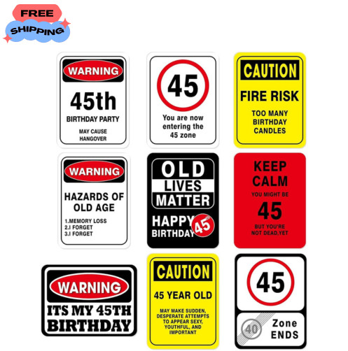 45Th Birthday Party Decorations – 9PCS Wall Signs Funny Tags for Adults 45 Years