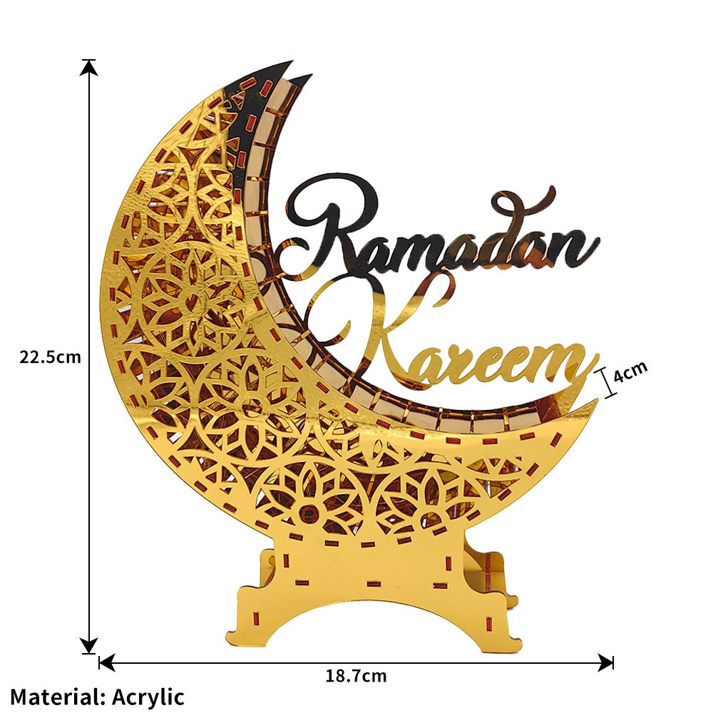 Ramadan Kareem Mirror Moon Castle with LED Night Light Acrylic Eid Mubarak OY